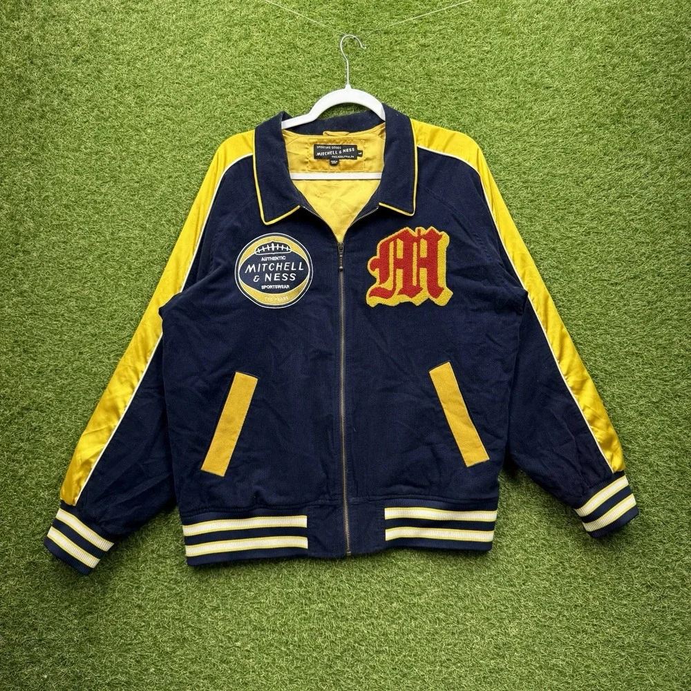 Vintage Mitchell & Ness Corduroy Jacket Mens Large Varsity Football Zip Up Lined